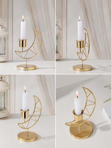 Support de Bougie Exclusif en Métal Doré en Forme de Lune, Décoration Moderne pour Table et Étagère, Très Vendu - Product Image 3
