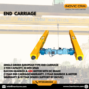 Carro final de viga simple de 3 toneladas, 10m de envergadura, tipo europeo, con caja de engranajes Elecon, motor ABB, freno de CC, para grúa EOT - Product Image 3