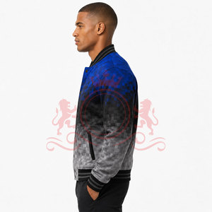 Chaqueta Letterman Moderna Informal en Degradado Azul y Negro, Tejido Ligero, Cuello Acanalado, Cómoda - Product Image 2