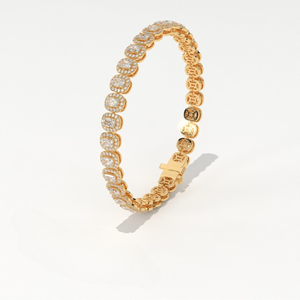 Aarinya Luxury Linked <b>Medallion</b> Cushion Lab Grown Diamond 9K <b>Gold</b> Micro-Pave Framed Halo Tennis Bracelet - Product Image 1