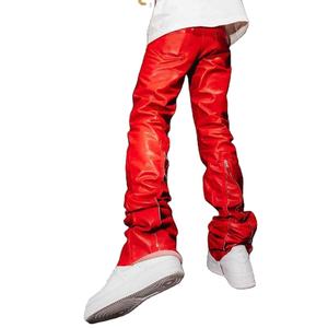 Top qualité 2025 mode hommes pantalons droit incurvé rayé cuir pantalon personnalisé pantalons de survêtement pantalon empilé cuir pantalon - Product Image 5