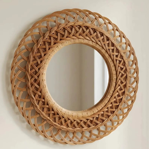 Elegant Stylish Round Rattan Wall <b>Mirror</b> Handcrafted Natural Fiber Frame For Boho Living Room Bedroom Decor From India - Product Image 1