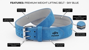 Ceinture de musculation Dumela 100 mm en cuir de vachette, boucle à ardillon, broderie bleu clair, style décontracté et durable - Product Image 5