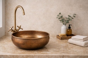 Fregadero de cobre de fácil mantenimiento, lavabo de cobre de bajo cuidado, producto seguro para el agua, material higiénico para fregaderos de cobre, solución higiénica para lavabos de cobre - Product Image 2