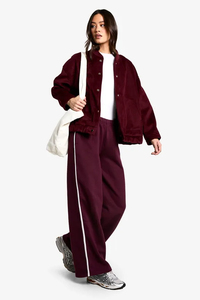 Hot Selling Burgundy <b>Women's</b> <b>Tall</b> Straight <b>Joggers</b> Terry Fleece Soft Touch Fabric Polyester/Cotton Breathable High Waist Pants - Product Image 3