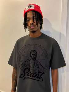 Camiseta extragrande cómoda de algodón 100% para hombre, Manga corta larga, informal, gráfico, uso diario con patrón, diseño en blanco - Product Image 6