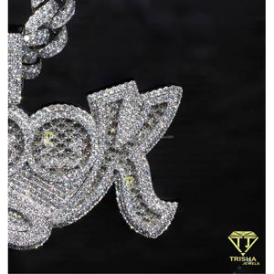 <b>Custom</b> Rhodium Plated Moissanite Graffiti <b>Name</b> Pendant Hip Hop Cuban Link Chain Luxury <b>Necklace</b> for Men GIA Certified Gift - Product Image 5