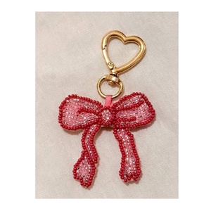 Beaded Bow Keychain Ribbon <b>Charm</b> Hold to Keys or <b>Bag</b> <b>Charm</b> Embroidery Beaded for Birthday Anniversary Gifted Keychain for Her - Product Image 2
