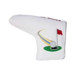 Funda para la cabeza del putter de golf, de cuero PU blanco, con diseño de 3D bordado de un hoy de ensayo, estilo blade, duradera - Product Image 3