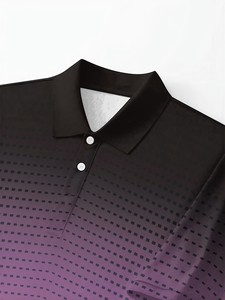 Polo à manches courtes pour homme, motif à pois violet et noir dégradé, style décontracté, respirant, tricoté, coupe classique - Product Image 3