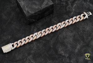 Premium Hip Hop Cuban Bracelet Crafted in White and Rose Gold Finish with Brilliant VVS Moissanite Stone Setting - Product Image 4