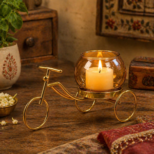 Decorative Metal Tricycle Candle Holder with Glass Bowl Gold Tea <b>Light</b> Stand <b>Vase</b> Plant Pot Tabletop Home Decor Living Room - Product Image 5