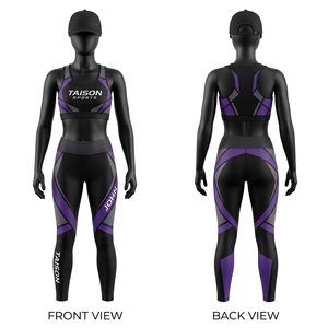 Conjunto de Leggings y Bra de BJJ de Nailon y Spandex Premium de 280 GSM, Color Verde Oliva y Negro, Panel en Contraste, Impresión por Sublimación, Logotipo Personalizado - Product Image 5