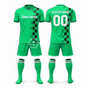 Camiseta de Fútbol Sublimada Personalizada con Cuello en V, Tirantes en T, Malla Transpirable, Manga Corta, Números Verdes del Equipo, 100% Poliéster, Absorbe la Humedad, para Adultos - Product Image 3