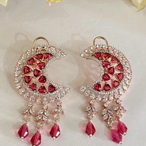 Pendientes Colgantes de Media Luna en Oro Rosa con Circonita Cúbica AAA, Joyería para Fiestas, Regalo para Mujer - Product Image 2