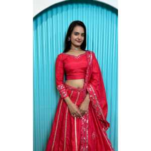 Lehenga Choli de Satén con Diseño en Línea A para Fiesta, con Detalles en Papel Metálico y Cintura Natural - Product Image 6