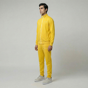 Winter Men's <b>Hooded</b> Plus Size Bright Yellow Full <b>Zip</b> Jacket Jogger Pants Regular Fit Casual Sportswear Custom 100% Cotton - Product Image 4