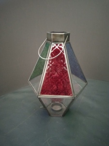 Artisan Design Handmade Tapered Glass Lantern with Embossed <b>Red</b>/Green/Blue Panels <b>Candle</b> Holder for Home Decoration - Product Image 3