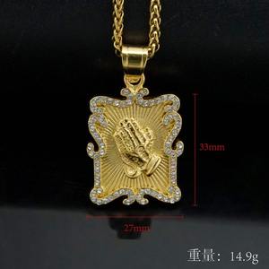 Nouveau Design Collier Pendentif Rond de Prière avec Zircon Cubique Baguette, Bijoux Hip Hop Chrétiens - Product Image 3