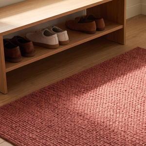 Tapis en laine de couleur unie en terre cuite de qualité supérieure, tissé à la main, à boucles texturées, design rustique moderne pour salon - Product Image 2