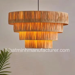 Lampe suspendue à 4 couches tissée naturelle pour le salon, lampe à suspension mezzanine, lampe de décoration intérieure, lustre d'hôtel - Product Image 1