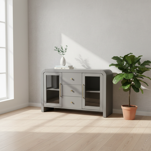 ตู้ไซด์บอร์ด ตู้บุฟเฟ่ต์ห้องนั่งเล่น ตู้คอนโซลพร้อมลิ้นชักกลางสามช่องและกระจกด้านข้างสองด้าน ดีไซน์ทันสมัย สีสันโดดเด่น - Product Image 2