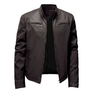 Chaqueta de Cuero Asimétrica para Hombre, Estilo Biker, con Cierre Central, para Invierno, Moderna, Urbana, de Manga Larga, Impermeable, de Secado Rápido - Product Image 1
