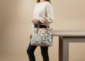 Sac fourre-tout élégant en cuir véritable de style occidental, couleur unie, broderie, en cuir de vachette à poils, pour femme, sac à bandoulière décontracté et vintage - Product Image 6