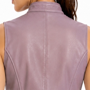 <b>Women</b> Plus Size Short Leather Vest <b>Jacket</b> <b>Sleeveless</b> Front Zipper Side Pockets Moto Biker Style - Product Image 5