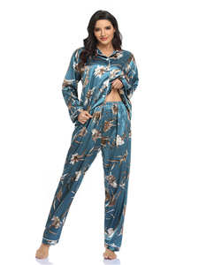 Ensemble de pyjama en tricot polyester/coton pour femmes, col roulé, manches longues, taille élastique, fermeture à cordon, respirant, séchage rapide, décontracté - Product Image 3