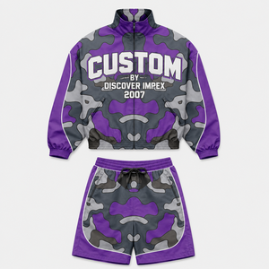 Ensemble de survêtement camouflage personnalisé en gros, unisexe, streetwear, veste à fermeture éclair à manches longues, short, séchage rapide, léger, été - Product Image 3