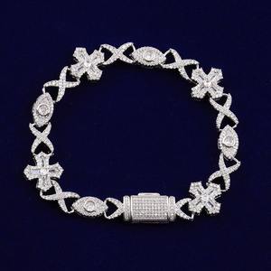 Silver Rhodium Plated Moissanite <b>Bracelet</b> Moon Shape Channel Setting Unisex Luxury Chain Link Jewelry - Product Image 2