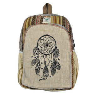 Mochila Bohemia Hecha a Mano en Nepal con Diseño de Atrapasueños, de Cáñamo y Algodón, con Cierre de Cremallera y Patrón Geométrico, Unisex, para Uso Diario - Product Image 2