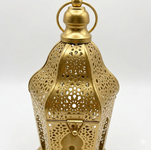 AH CREATIONS Lanterne marocaine dorée en métal, faite à la main, écologique, avec panneau en verre découpé, porte-bougie suspendu, portable pour la maison - Product Image 4