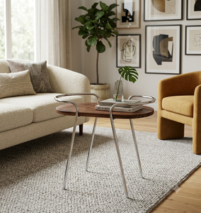 Oval Wooden <b>Coffee</b> <b>Table</b> With Metal <b>Legs</b> Modern Minimalist Design Living Room Furniture - Product Image 5