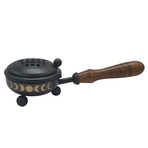 Quemador de incienso vintage de latón con mango de madera largo, malla de estrellas, para carbón y resina, ideal para yoga, limpieza energética, rituales y el hogar. - Product Image 3