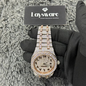 Montre de luxe classique en acier inoxydable avec aiguilles en moissanite VVS de haute qualité, verre saphir, style hip-hop glacé, double affichage pour affaires - Product Image 4