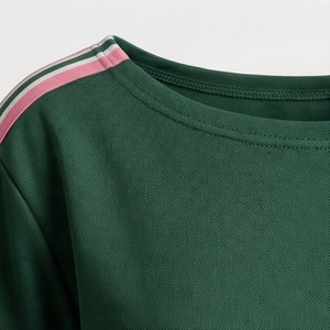 Women's Green Sporty 2 Piece Shorts <b>Set</b> Short Sleeve T Shirt and Above Knee Shorts with Pink Stripe Details Breathable <b>Knitted</b> - Product Image 4