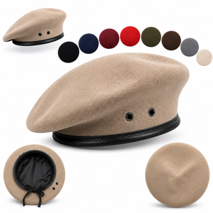 Factory Custom Logo Solid Color Men <b>Wool</b> Beret Hat Badge Embroidered Adjustable Berets for Tactics Training Four Seasons India - Product Image 5