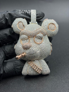 Colgante de oso de peluche de plata de ley 925 con moissanita VVS que pasa la prueba del diamante, estilo streetwear para hombre - Product Image 1