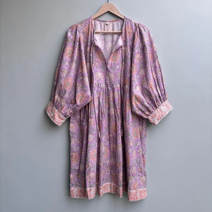 Vestido Casual Midi para Mujer, Tejido 100% Algodón, Liso, Manga Corta, Cintura Imperio, Estilo Babydoll, Cuello en V, Holgado, Funcional - Product Image 5