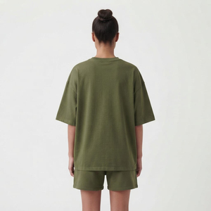 Ensemble décontracté haut de gamme en coton : T-shirt oversize, gilet et short – Vente en gros, ensemble deux pièces uni de haute qualité avec T-shirt à manches courtes - Product Image 5