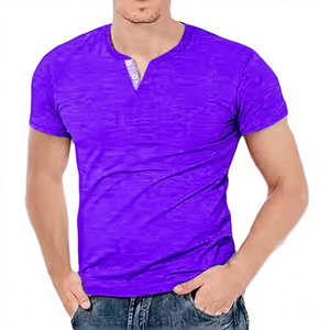 Men's <b>Fit</b> <b>V</b>-Neck Short Sleeve T-Shirt Solid Gray Cotton Jersey Casual Breathable Knitted Design - Product Image 5