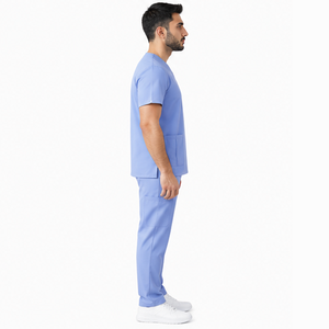 Ensemble d'uniformes médicaux pour hommes, personnalisables, pour le personnel de santé et d'hôpitaux, comprenant un haut à col en V et un pantalon, respirants, vente en gros - Product Image 2