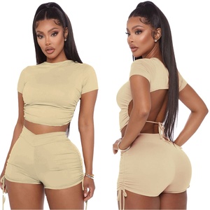 Dames personnalisées deux pièces été licou hauts courts Shorts empilables Jogging pantalon costume vêtements de sport Fitness vêtements de sport 2026 - Product Image 5