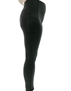Leggings de yoga noirs taille haute à prix abordable avec logo imprimé par transfert thermique, longueur intégrale, extensibles dans quatre directions, sans coutures - Product Image 2