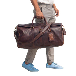Nouveau sac de voyage week-end en cuir véritable 100% authentique, marron foncé, avec fermeture éclair, sac de sport durable pour homme, sac de nuit - Product Image 2