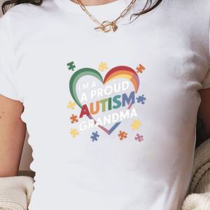 T-shirt court pour femme style Y2K, motif imprimé « Proud Autism Grandma », coupe ajustée, en tissu tricoté, tendance - Product Image 3