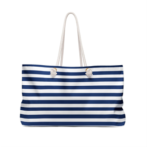 Bolsa de Viaje Azul Marino con Rayas Blancas, Bolsa de Fin de Semana, Bolsa de Playa, Bolsa de Gimnasio, Equipaje de Mano, Bolsa de Viaje - Product Image 2