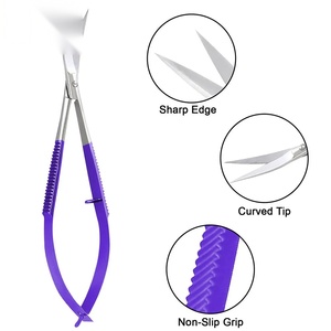 Ciseaux de manucure droits en acier inoxydable avec manche en plastique violet, pointe affûtée, durables, pour coupe-cuticules, usage adulte - Product Image 4